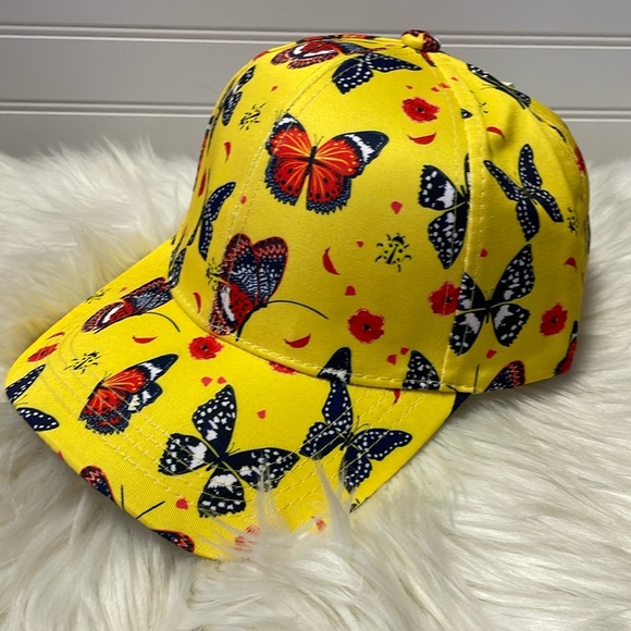 Butterfly & Ladybug Yellow Cap with Multicolored Butterflies Baseball Cap - Picture 3 of 12